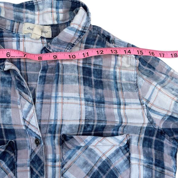 Cloth & Stone Anthropologie Plaid Button Front Shirt Women’s M Blue Cotton Soft - Picture 10 of 15
